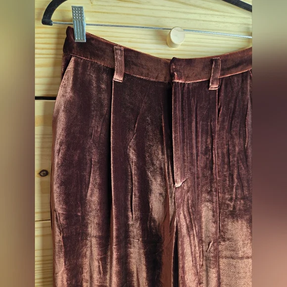 Reformation Wes Velvet Wide Leg Pants In Chestnut - Picture 6 of 16
